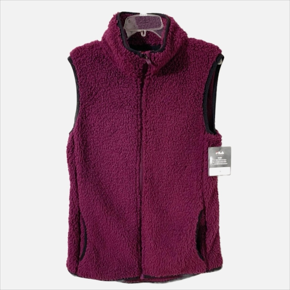 NWT Fila Sport Full Front Zip Teddy Fur Fleece Vest Side Pockets Mock Turtleneck